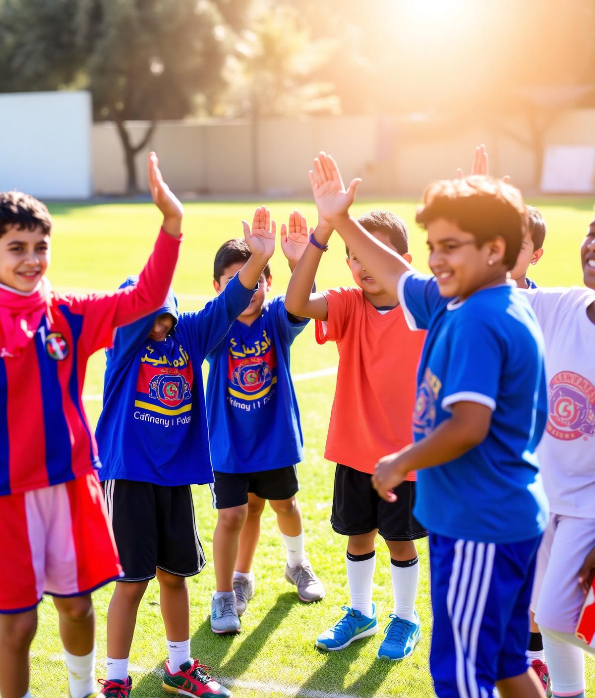 Children high-fiving after sports practice